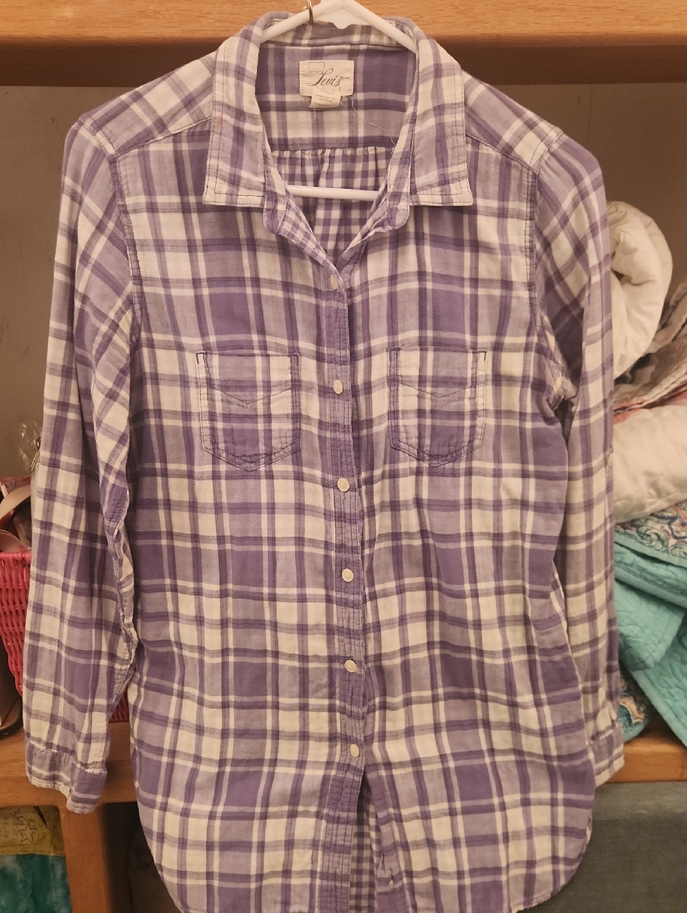 LEVIS women's Purple & White Plaid Button-Up Shirt